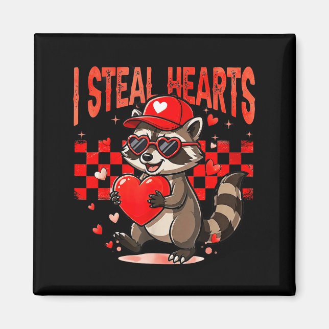 I Steal Hearts Design Raccoon Valentine Day Retro  Magnet (Framsidan)