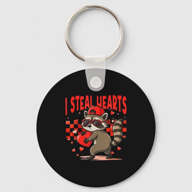 I Steal Hearts Design Raccoon Valentine Day Retro  Nyckelring (Framsida)
