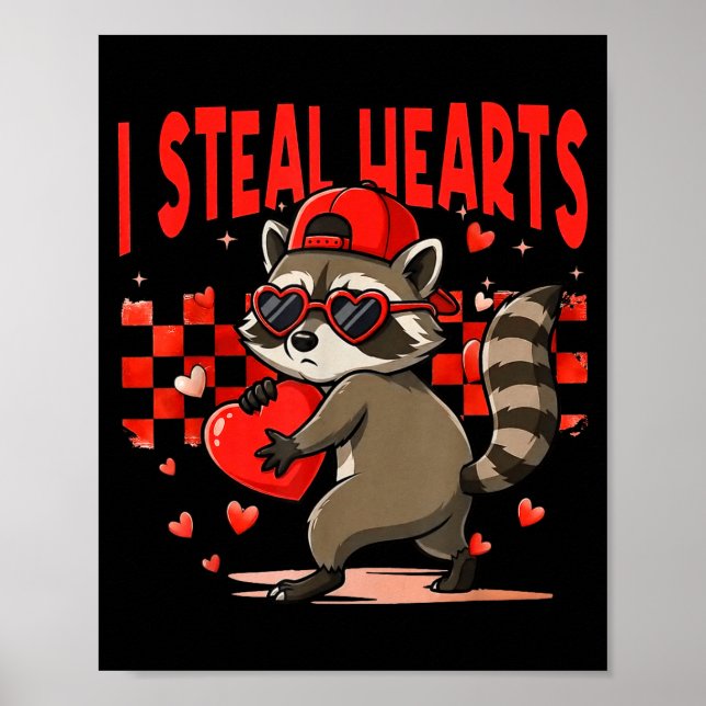 I Steal Hearts Design Raccoon Valentine Day Retro  Poster (Framsidan)