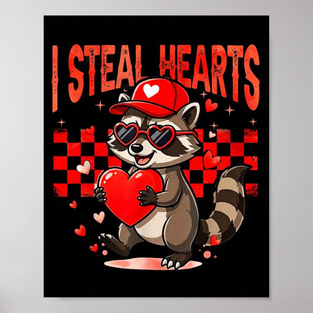 I Steal Hearts Design Raccoon Valentine Day Retro  Poster (Framsidan)