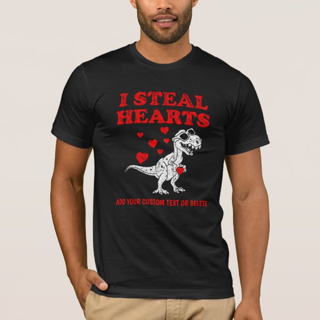 I Steal Hearts Dino Valentines day Valentiness T Shirt (Framsida)