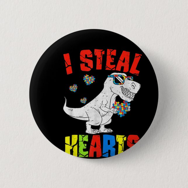 I Steal Hearts Dinosaur Autism Awareness Småbarn B Knapp (Framsida)