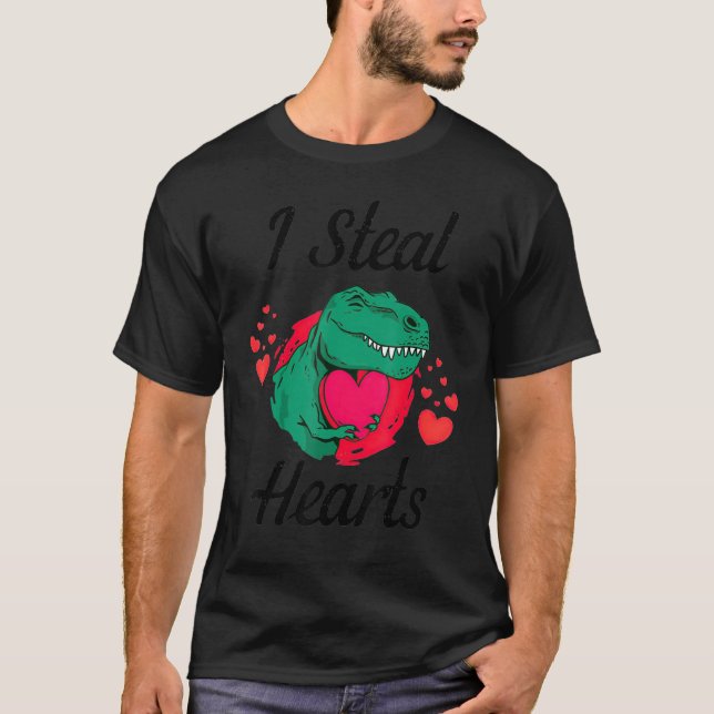 I Steal Hearts Dinosaur Boys Valentines day Kids T T Shirt (Framsida)