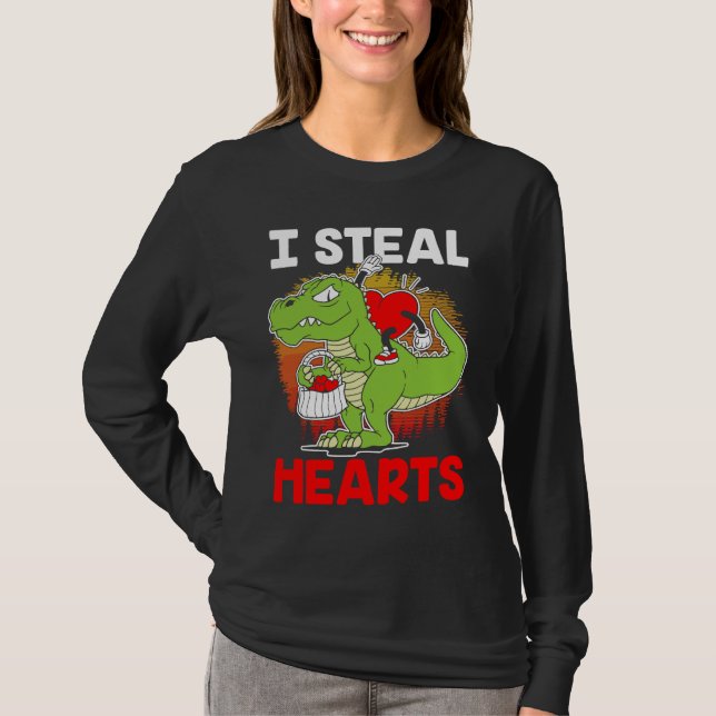 i steal hearts Dinosaur Heart Boys girls Valentine T Shirt (Framsida)