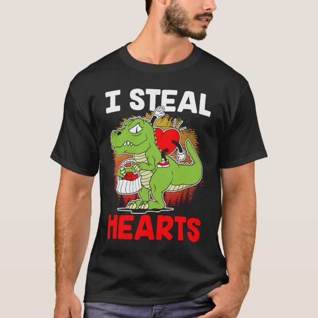 i steal hearts Dinosaur Heart Boys girls Valentine T Shirt (Framsida)