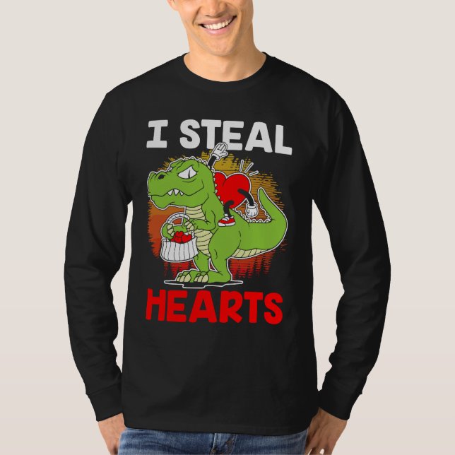 i steal hearts Dinosaur Heart Boys girls Valentine T Shirt (Framsida)
