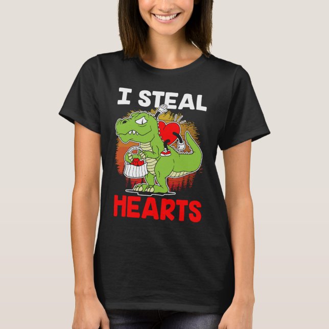 i steal hearts Dinosaur Heart Boys girls Valentine T Shirt (Framsida)