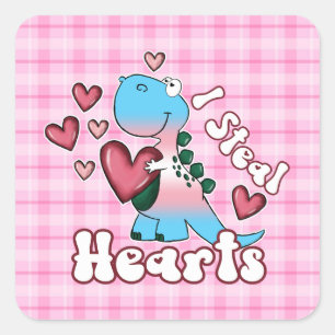 I Steal Hearts, Dinosaur i Transgender Flagga Färg Fyrkantigt Klistermärke