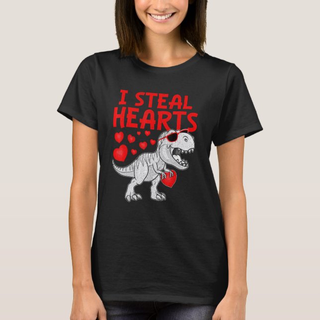 I Steal Hearts Dinosaur T Rex Cute Baby Boys Valen T Shirt (Framsida)