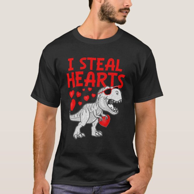 I Steal Hearts Dinosaur T Rex Cute Pojke Valen T Shirt (Framsida)