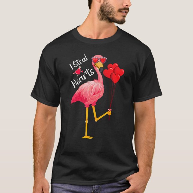 I Steal Hearts   Flamingo  Valentine's Day Quotes T Shirt (Framsida)
