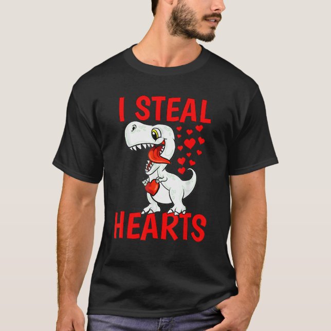 I Steal Hearts For Boys Valentines Day Kids Dinosa T Shirt (Framsida)