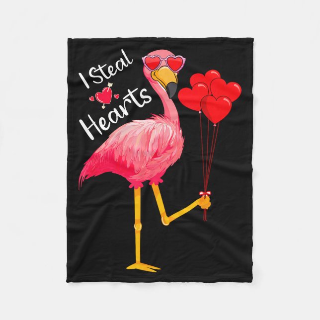 I Steal Hearts Funny Flamingo Lover Valentine's Da Fleecefilt (Framsidan)