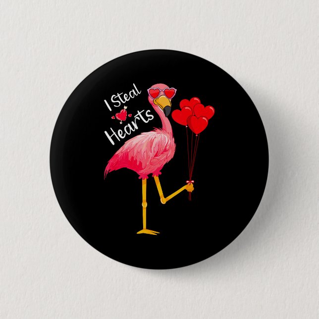 I Steal Hearts Funny Flamingo Lover Valentine's Da Knapp (Framsida)