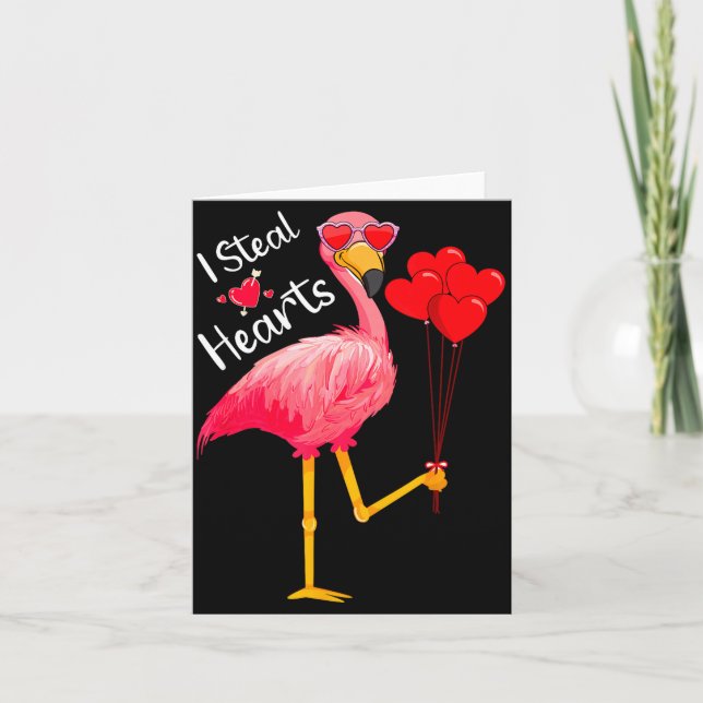 I Steal Hearts Funny Flamingo Lover Valentine's Da Kort (Framsida)