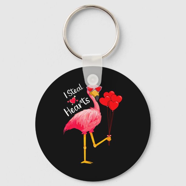 I Steal Hearts Funny Flamingo Lover Valentine's Da Nyckelring (Framsida)