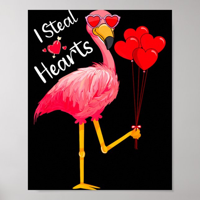 I Steal Hearts Funny Flamingo Lover Valentine's Da Poster (Framsidan)