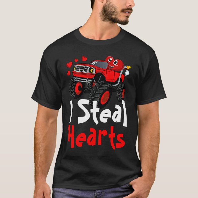 I Steal Hearts Monster Truck Heart Face Valentines T Shirt (Framsida)