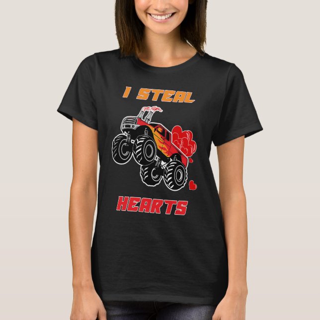 I Steal Hearts Monster Truck  Valentines Day T Shirt (Framsida)