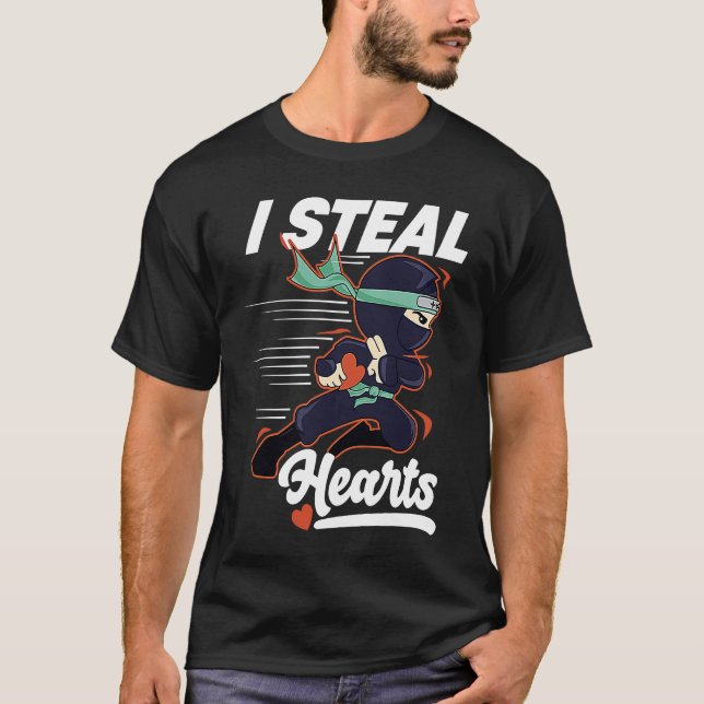 I Steal Hearts Ninja Boys Valentines Day Kids and  T Shirt (Framsida)