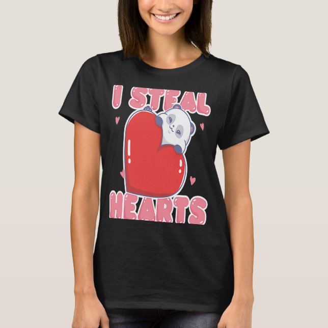 I Steal Hearts Panda Bear Animal T Shirt (Framsida)