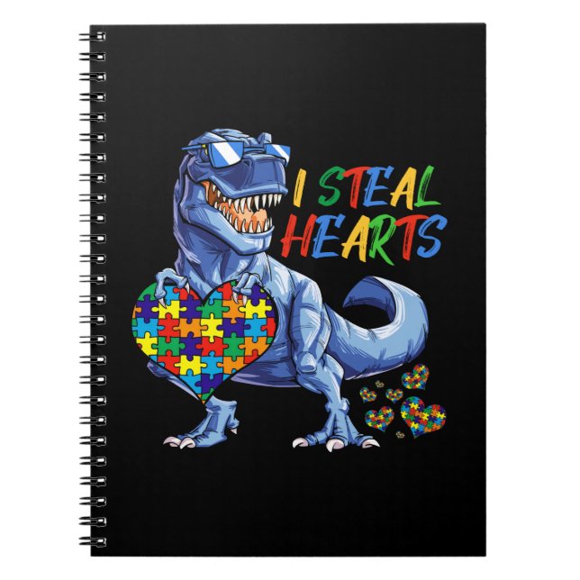 I Steal Hearts Puzzle Autism Awareness Dinosaurs Anteckningsbok (Framsidan)