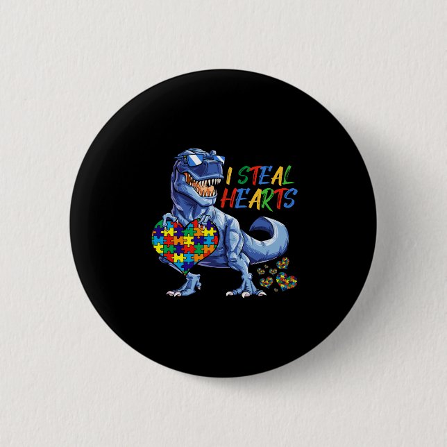 I Steal Hearts Puzzle Autism Awareness Dinosaurs Knapp (Framsida)