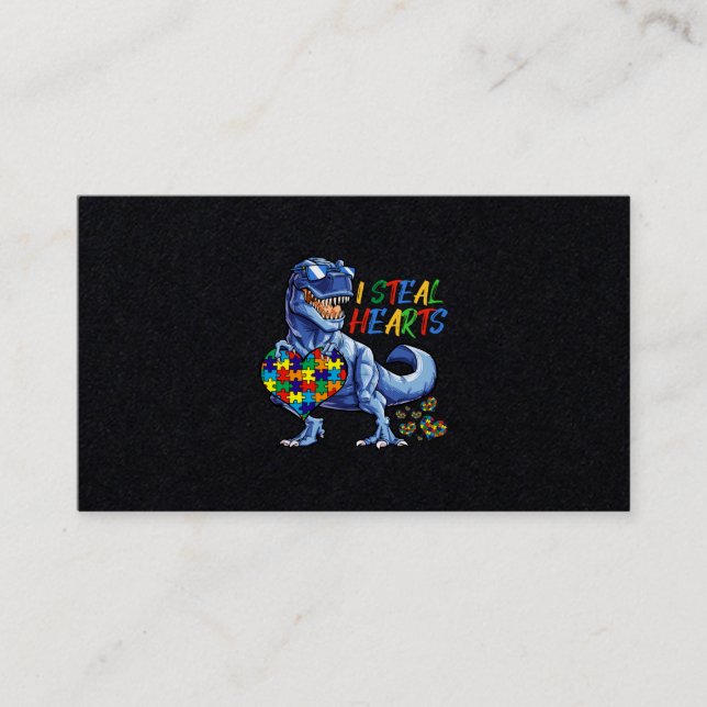 I Steal Hearts Puzzle Autism Awareness Dinosaurs Visitkort (Framsida)