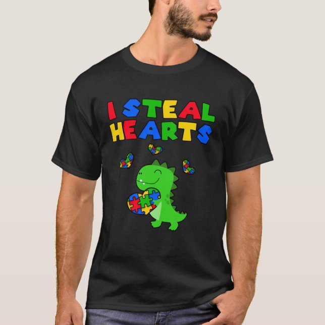 I Steal Hearts Puzzle Autism Awareness Month Rex D T Shirt (Framsida)