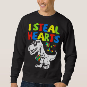 I Steal Hearts Puzzle Autism Awareness Rex Dinosau Lång Ärmad Tröja