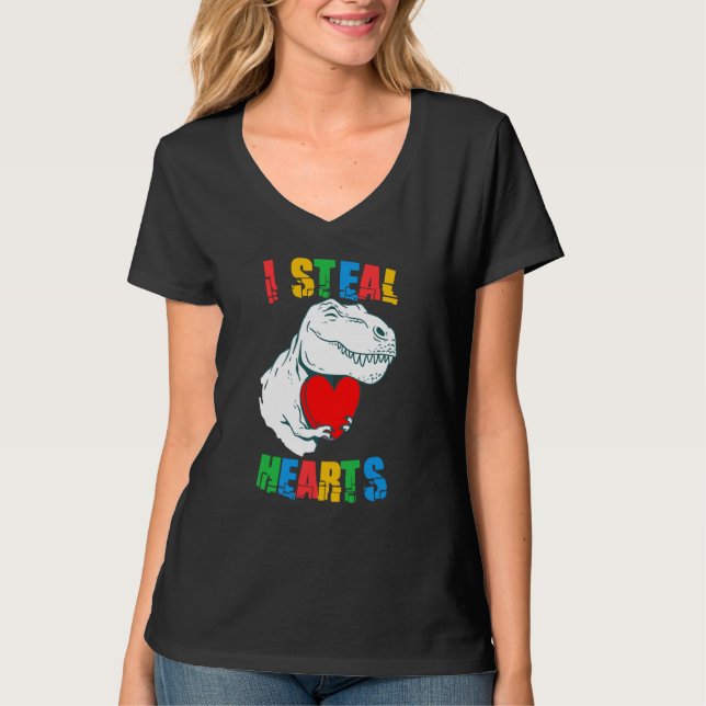I Steal Hearts Rex Autism Awareness Valentines Day T Shirt (Framsida)