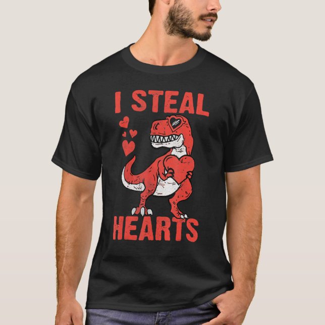 I Steal Hearts T Rex Dino Valentine Dinosaur Boy K T Shirt (Framsida)