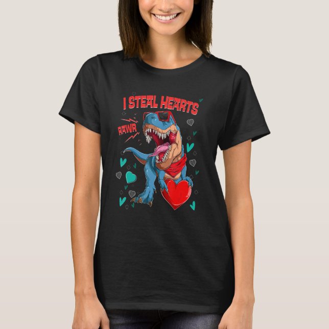 I Steal Hearts T rex Dinosaur Valentines Day Kids  T Shirt (Framsida)