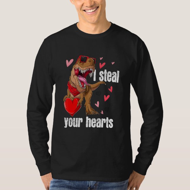 I Steal Hearts T rex Love Dinosaur Valentines Day  T Shirt (Framsida)