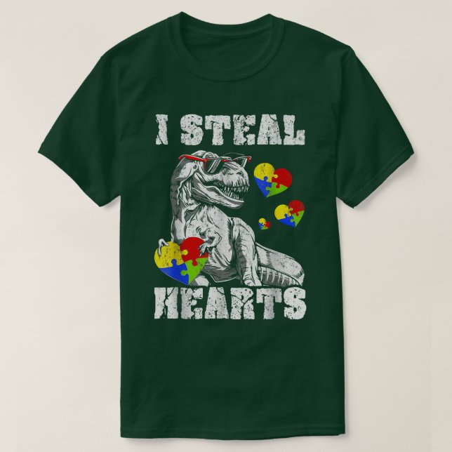 I Steal Hearts Tre Dino Baby Boy Autism Awareness  T Shirt (Design framsida)