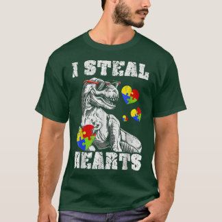 I Steal Hearts Tre Dino Baby Boy Autism Awareness T Shirt