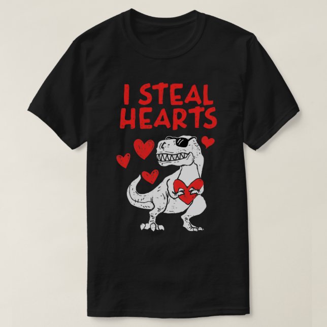 I Steal Hearts Tre Dino Valentines day Småbarn Kid T Shirt (Design framsida)
