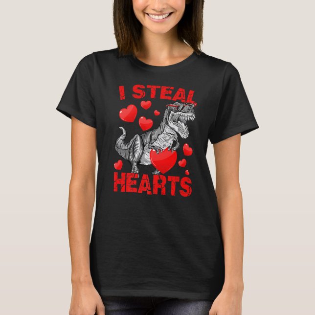 I Steal Hearts Trex Dino Cute Baby Boy Valentines  T Shirt (Framsida)