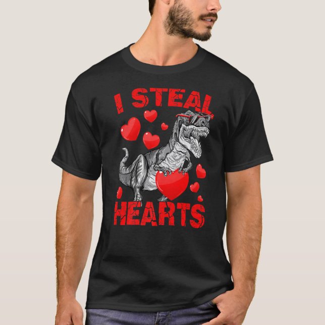 I Steal Hearts Trex Dino Cute Baby Boy Valentines  T Shirt (Framsida)