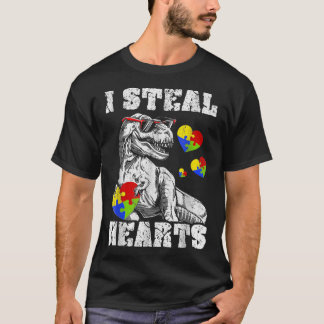 I Steal Hearts Trex Dino Pojke Autism Awareness T Shirt