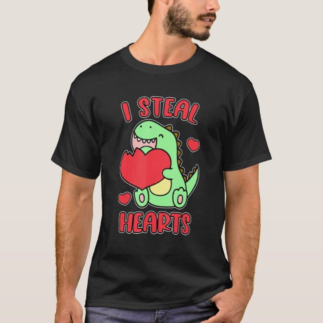 I Steal Hearts Trex Dinosaur Cute Girls Boy Valent T Shirt (Framsida)
