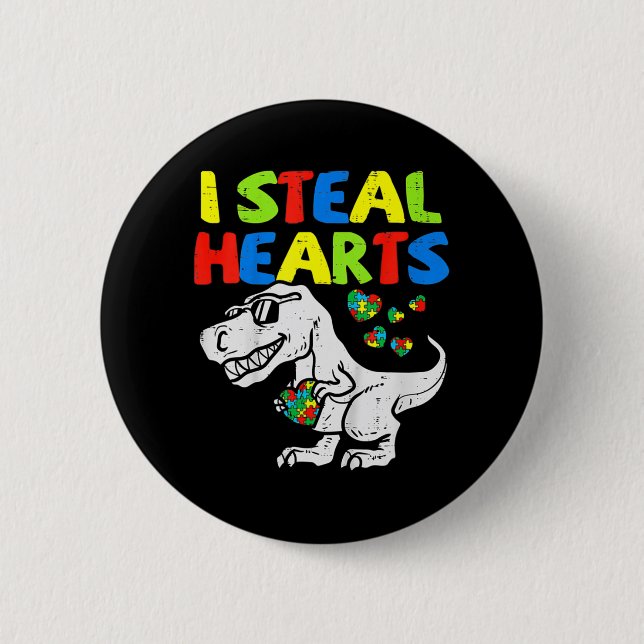 I Steal Hearts Trex Dinosaur Kids Boys Autism Awar Knapp (Framsida)