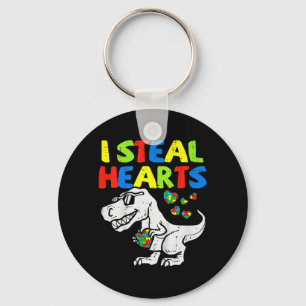 I Steal Hearts Trex Dinosaur Kids Boys Autism Awar Nyckelring