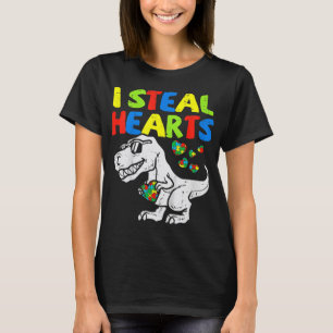 I Steal Hearts Trex Dinosaur Kids Boys Autism Awar T Shirt