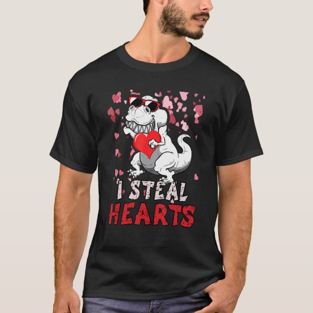 I Steal Hearts Trex Dinosaur Valentines Day Boys K T Shirt (Framsida)