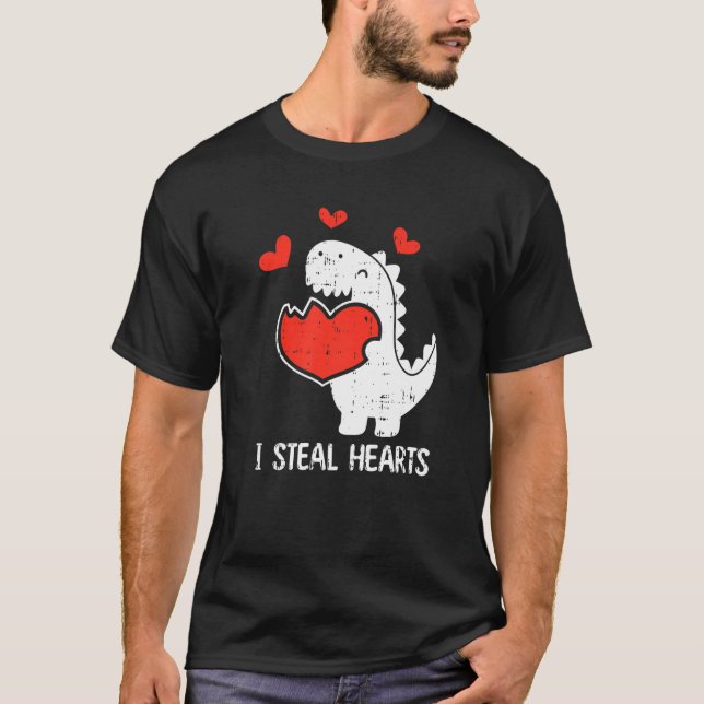 I Steal Hearts Valentines day Coola T-Rex Dinosaur T Shirt (Framsida)