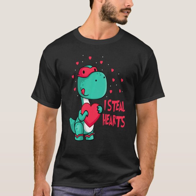 I Steal Hearts Valentines day Cute Dinosaur V Day T Shirt (Framsida)