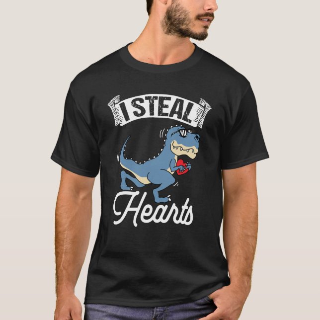 I Steal Hearts Valentine's Day Dino Flowers Date S T Shirt (Framsida)