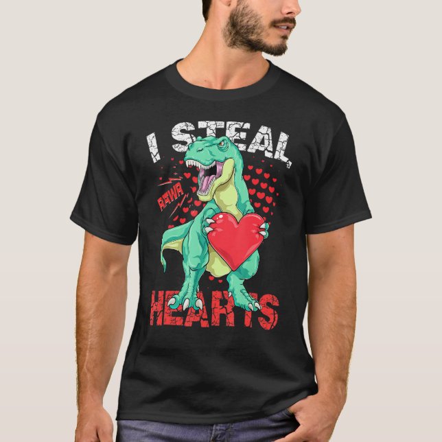 I Steal Hearts Valentines Day Dinosaur Boys Men Lo T Shirt (Framsida)