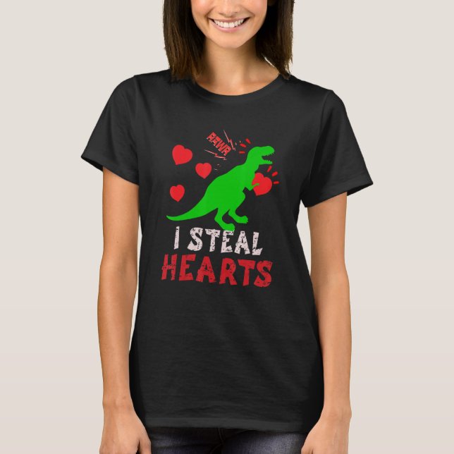 I Steal Hearts Valentines Day Dinosaur Boys Men Lo T Shirt (Framsida)